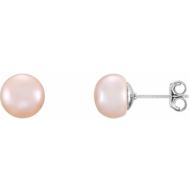 Sterling Silver 7-8 mm Pink Freshwater Cultured Pearl Earrings 1