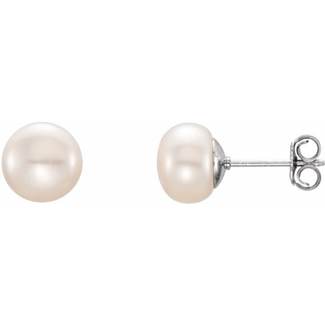 Sterling Silver 7-8 mm White Freshwater Cultured Pearl Earrings 1