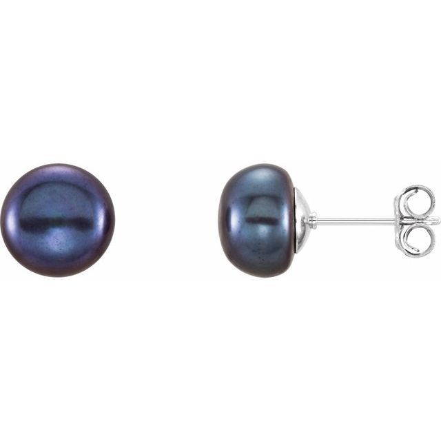 Sterling Silver 8-9 mm Black Freshwater Cultured Pearl Earrings 1