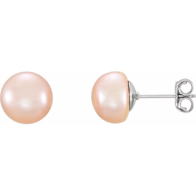 Sterling Silver 8-9 mm Pink Freshwater Cultured Pearl Earrings 1
