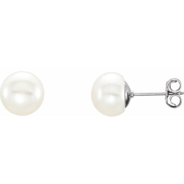 Sterling Silver 8-9 mm White Freshwater Cultured Pearl Earrings 1