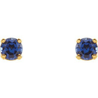 14K Yellow 3 mm Round Imitation Blue Sapphire Youth Birthstone Earrings 2