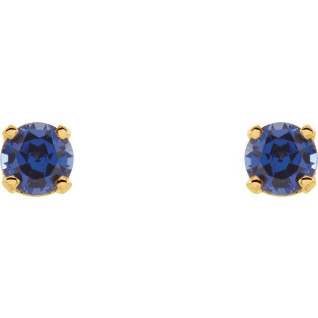 14K Yellow 3 mm Round Imitation Blue Sapphire Youth Birthstone Earrings 2