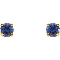 14K Yellow 3 mm Round Imitation Blue Sapphire Youth Birthstone Earrings 2