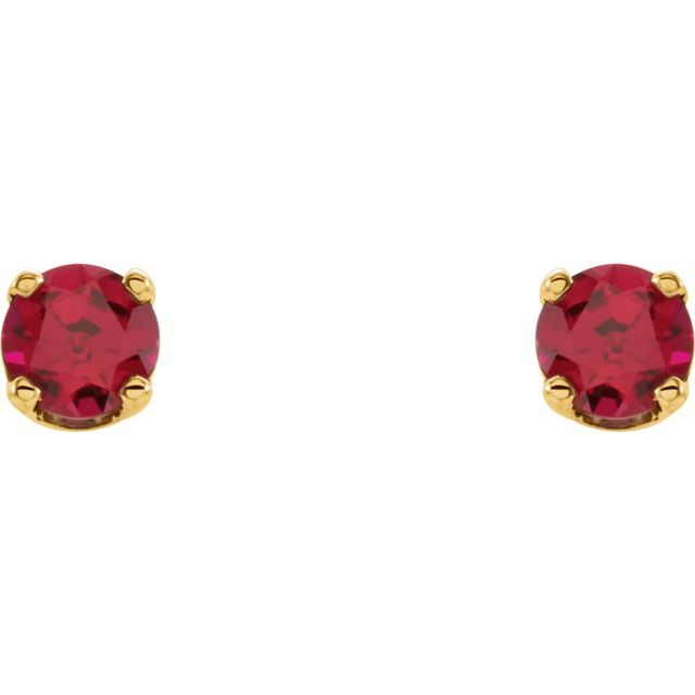 14K Yellow 3 mm Round Imitation Ruby Youth Birthstone Earrings 2