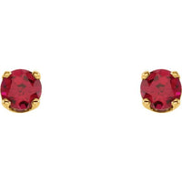 14K Yellow 3 mm Round Imitation Ruby Youth Birthstone Earrings 2