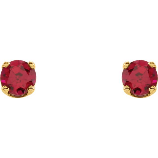 14K Yellow 3 mm Round Imitation Ruby Youth Birthstone Earrings 2