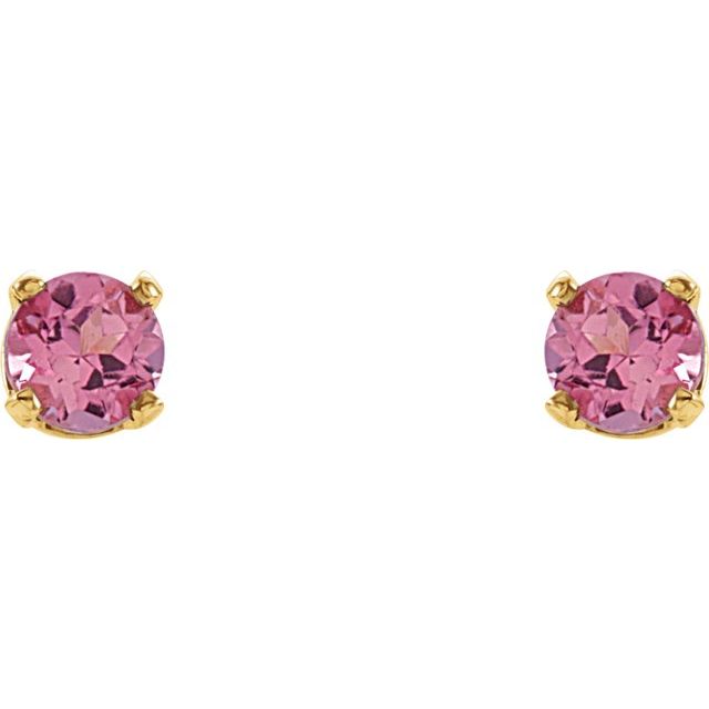 14K Yellow 3 mm Round Imitation Pink Tourmaline Youth Birthstone Earrings 2