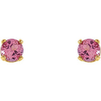 14K Yellow 3 mm Round Imitation Pink Tourmaline Youth Birthstone Earrings 2