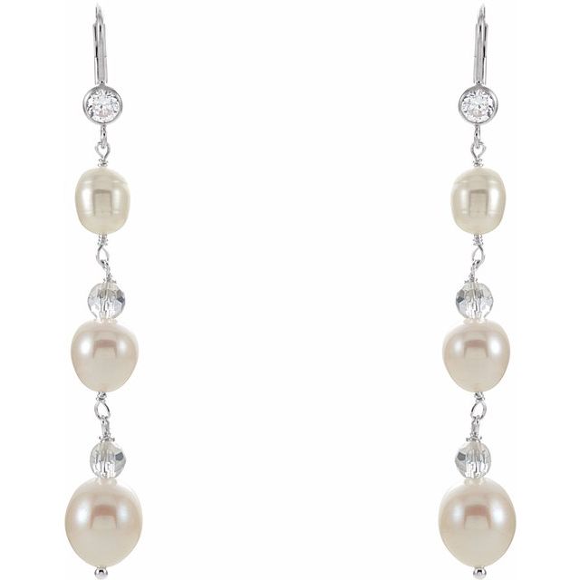 Sterling Silver Freshwater Pearl & Crystal Earrings 2