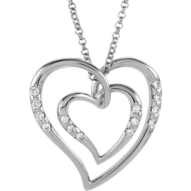 14K White 1/10 CTW Diamond Heart 18" Necklace 1