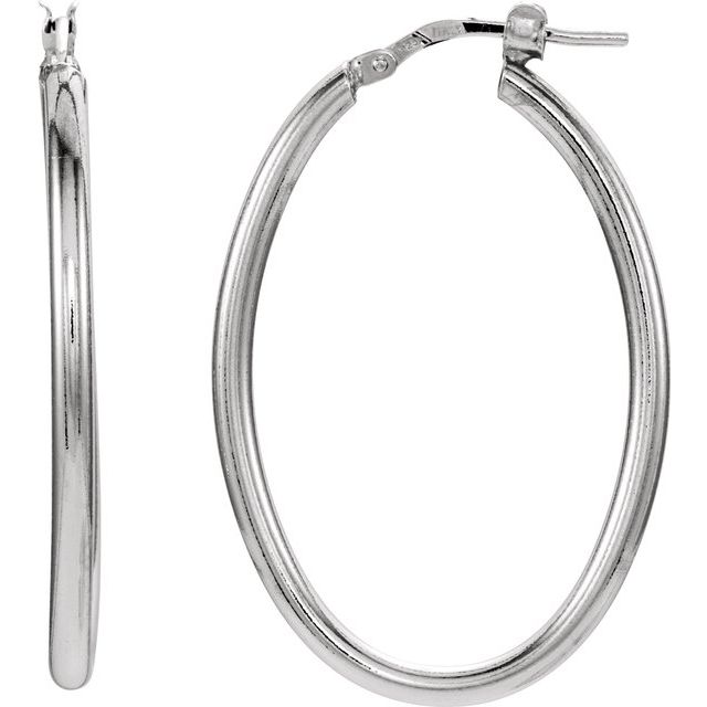 Sterling Silver 24x34 mm Oval Tube Hoop Earrings 1