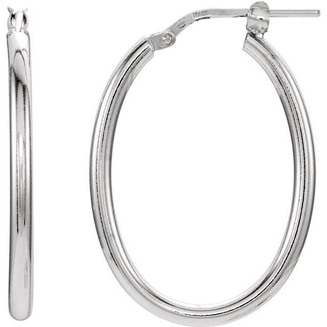 Sterling Silver 22x28 mm Oval Tube Hoop Earrings 1
