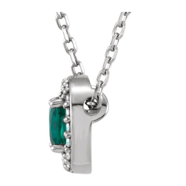 14K White Lab-Created Emerald & .04 CTW Diamond 16" Necklace