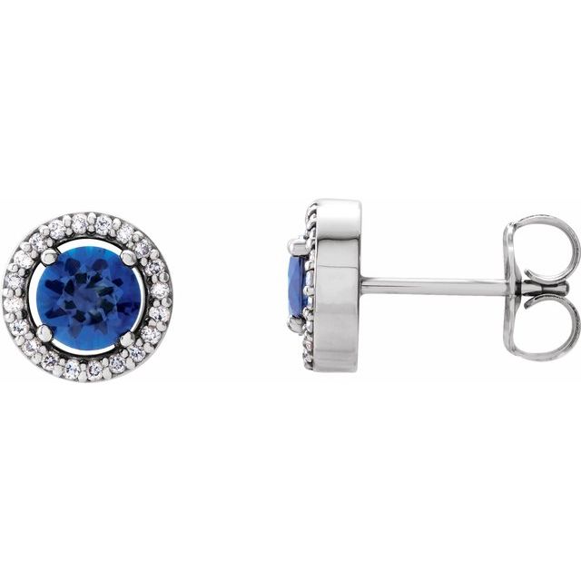 14K White Blue Sapphire & 1/10 CTW Diamond Earrings 1