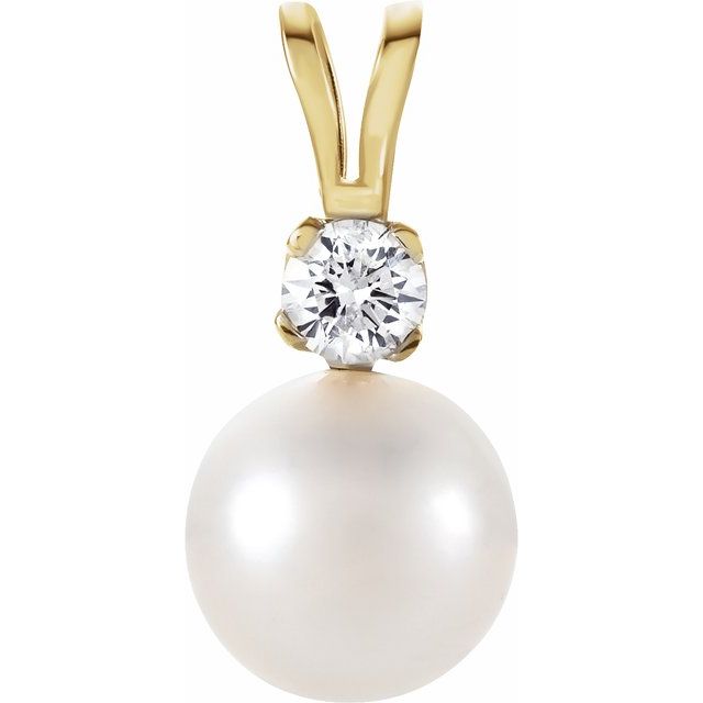 14K Yellow Gold Akoya Cultured Pearl & .02 CTW Diamond Pendant