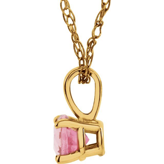14K Yellow 3 mm Round October Imitation Pink Tourmaline Youth Birthstone 14" Necklace 2