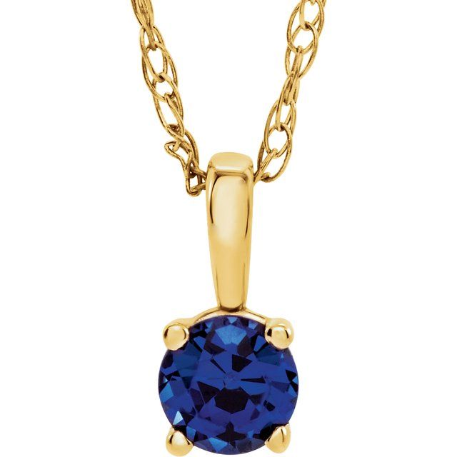 14K Yellow 3 mm Round September Genuine Blue Sapphire Youth Birthstone 14" Necklace 1