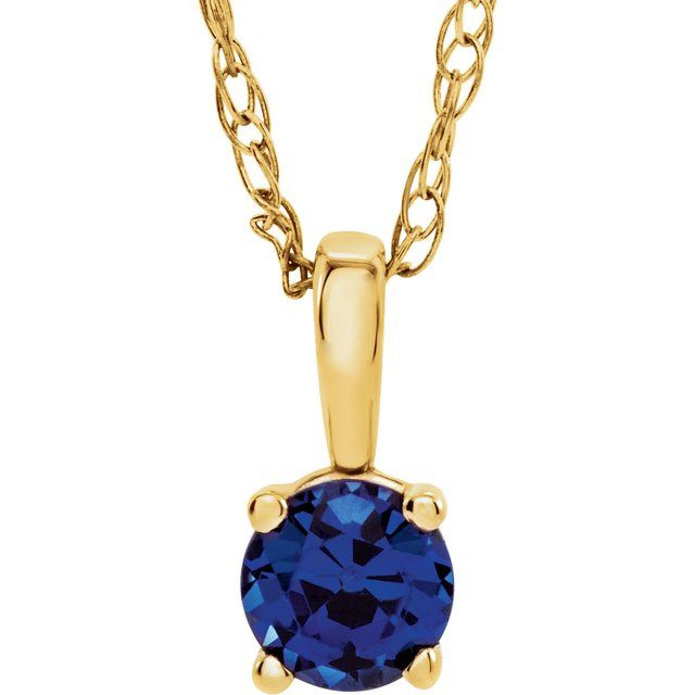 14K Yellow 3 mm Round September Genuine Blue Sapphire Youth Birthstone 14" Necklace 1