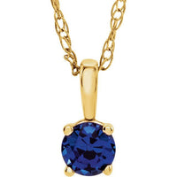 14K Yellow 3 mm Round September Imitation Blue Sapphire Youth Birthstone 14" Necklace 1