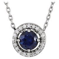 14K White Blue Sapphire & .05 CTW Diamond 16" Necklace 1