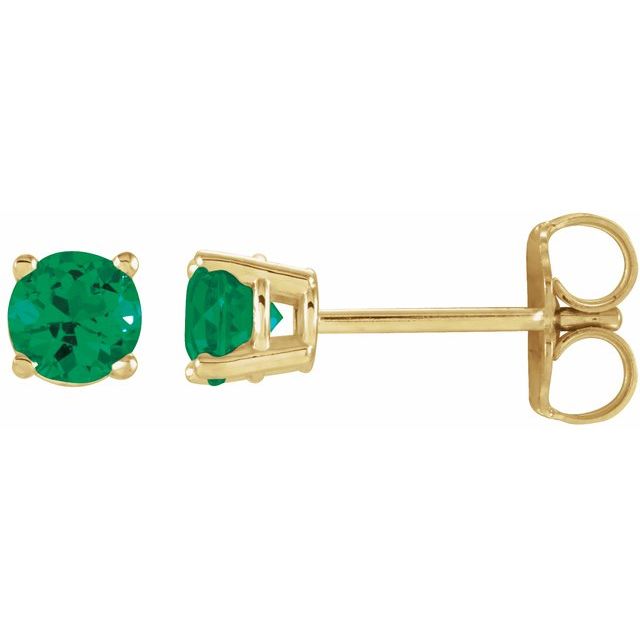 14K Yellow 4 mm Round Lab-Created Emerald Earrings