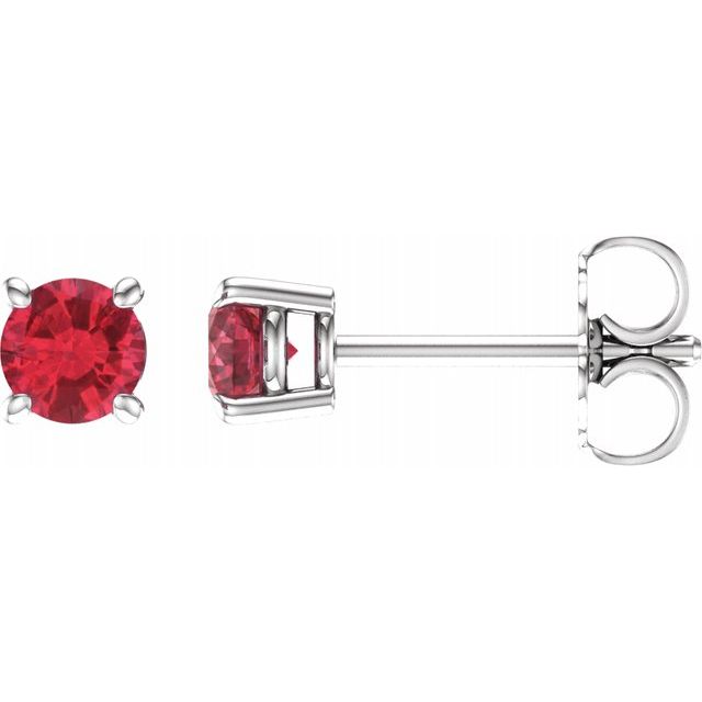 14K White 4 mm Round Lab-Created Ruby Earrings