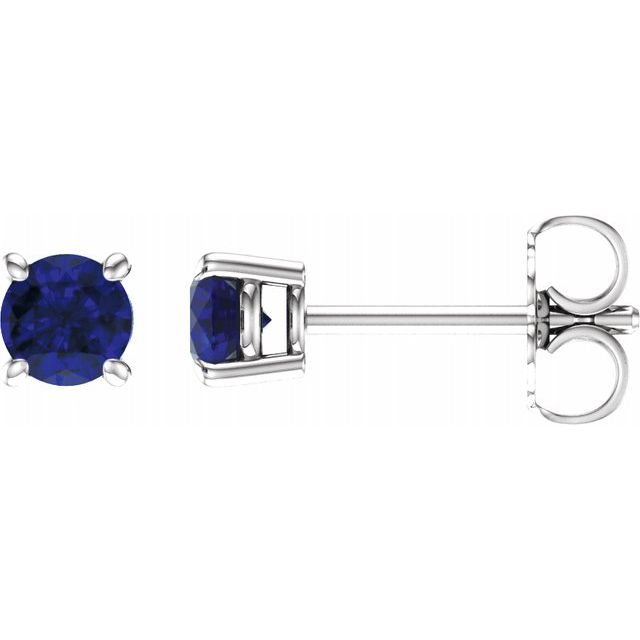 14K White 4 mm Round Lab-Created Blue Sapphire Earrings