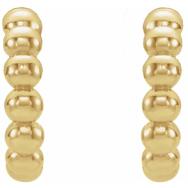 14K Yellow 12 mm Beaded Hoop Earrings 4