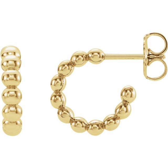 14K Yellow 12 mm Beaded Hoop Earrings 3