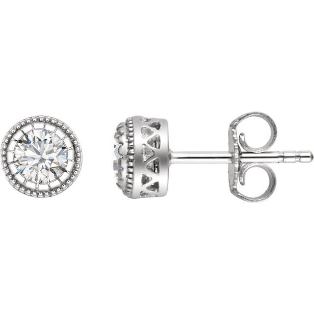 14K White Sapphire "April" Birthstone Earrings 1
