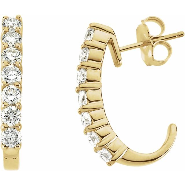 14K Yellow 1 CTW Diamond J-Hoop Earrings 1