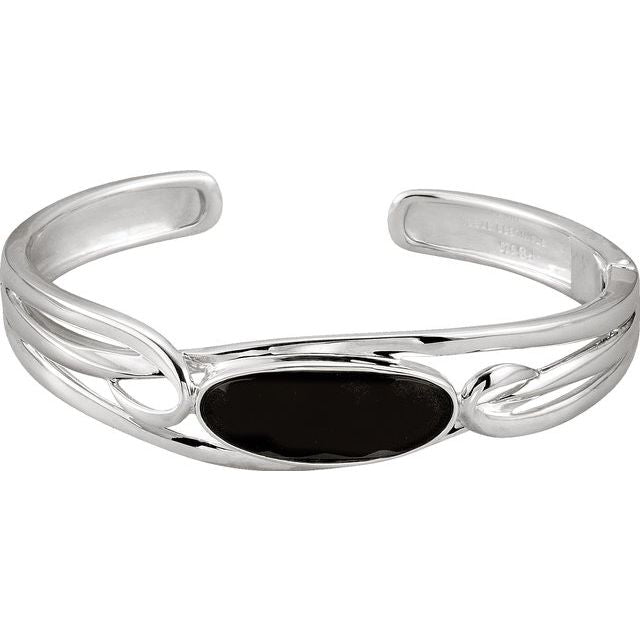 Sterling Silver Onyx Hinged Cuff Bracelet 1