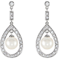 14K White Gold Freshwater Cultured Pearl & 1/4 CTW Diamond Earrings