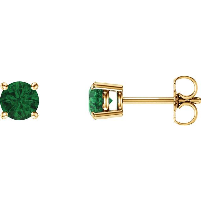 14K Yellow 5 mm Round Lab-Created Emerald Earrings