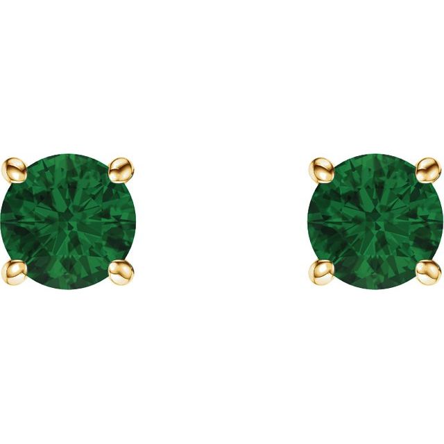 14K Yellow 5 mm Round Lab-Created Emerald Earrings