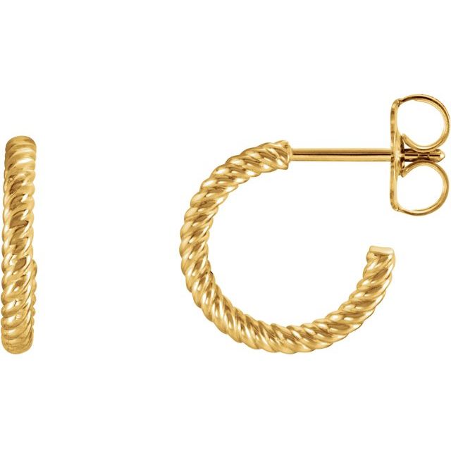 14K Yellow 12 mm Rope Hoop Earrings 2