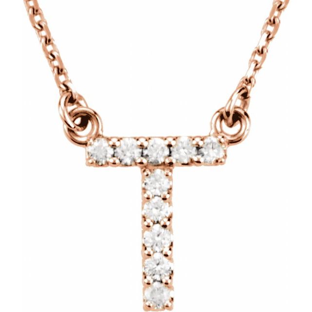 14K Rose Gold .08 CTW Natural Diamond Initial T 16" Necklace