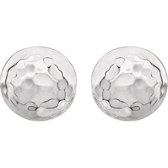 14K White Hammered Disk Earrings 4