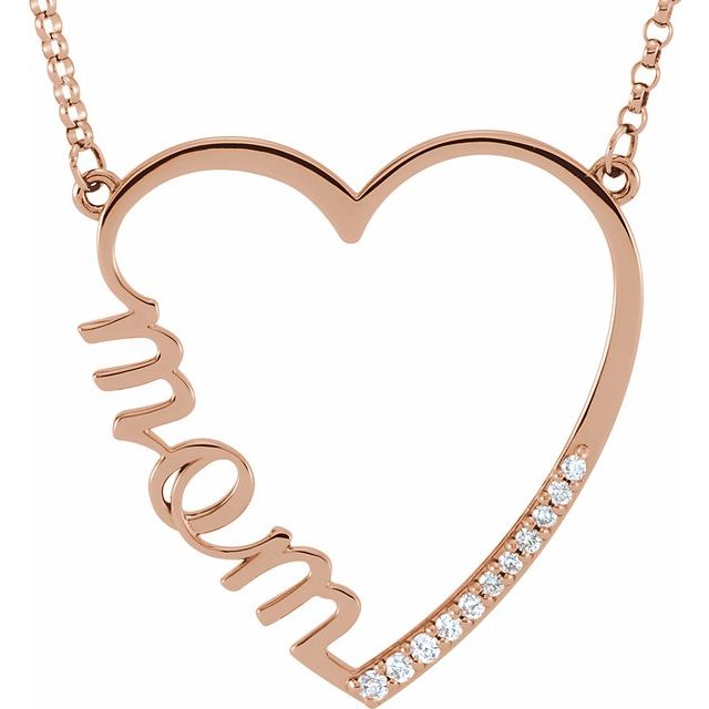 14K Rose 1/10 CTW Diamond Mom Heart 17" Necklace 1