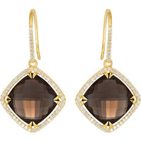 14K Yellow Gold Natural Smoky Quartz & 5/8 CTW Diamond Halo-Style Earrings