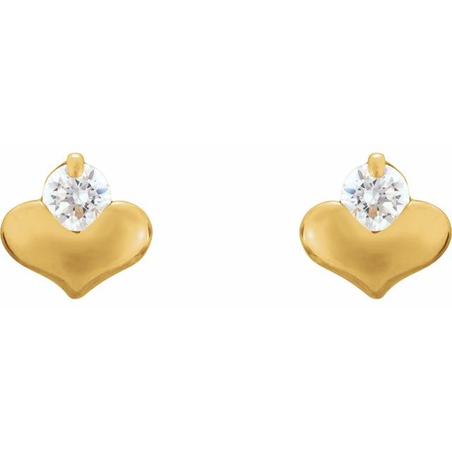 14K Yellow 2.25 mm Round Cubic Zirconia Heart Earrings 2
