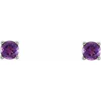 Sterling Silver 3 mm Round Imitation Amethyst Youth Birthstone Earrings 2
