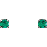 14K White 3 mm Round Imitation Emerald Youth Birthstone Earrings 2