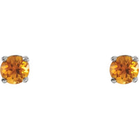 14K White 3 mm Round Imitation Citrine Youth Birthstone Earrings 2