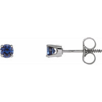 14K White 3 mm Round Blue Sapphire Youth Birthstone Earrings 1
