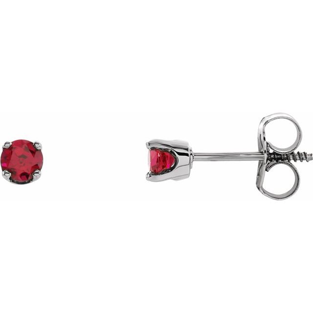 Sterling Silver 3 mm Round Imitation Ruby Youth Birthstone Earrings 1