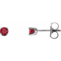 14K White 3 mm Round Imitation Ruby Youth Birthstone Earrings 1