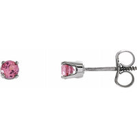 14K White 3 mm Round Imitation Pink Tourmaline Youth Birthstone Earrings 1