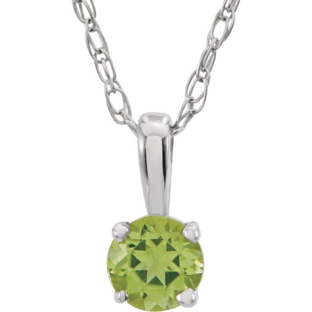 Sterling Silver 3 mm Round August Imitation Peridot Youth Birthstone 14" Necklace 1